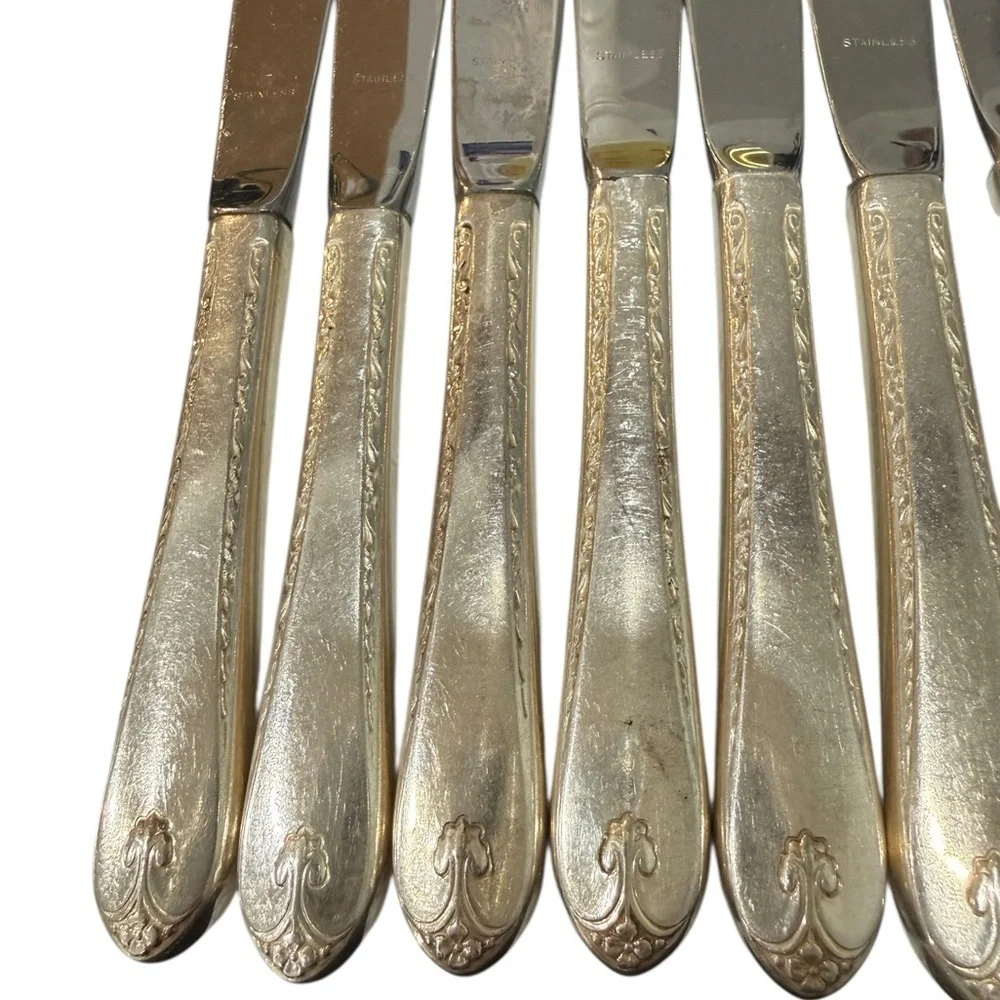 W M Rogers  & Son Silverplate Flatware 8 Dinner Knives Exquisite IS Silver Co.
